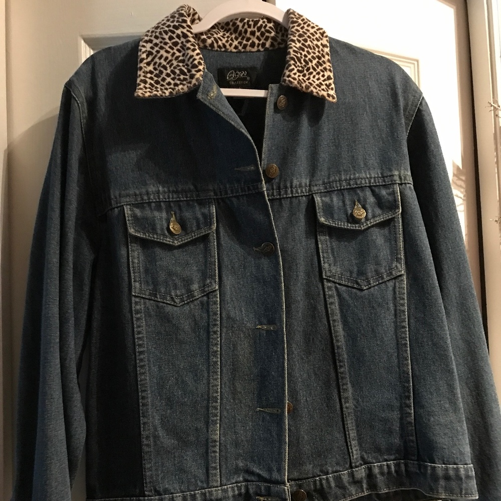 Denim Jean Jacket Cheetah Print Large Designer Boutique Final Sale - Picture 3 of 16
